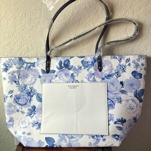 Victoria’s Secret: White with blue floral tote bag- summer/beach/vacation
